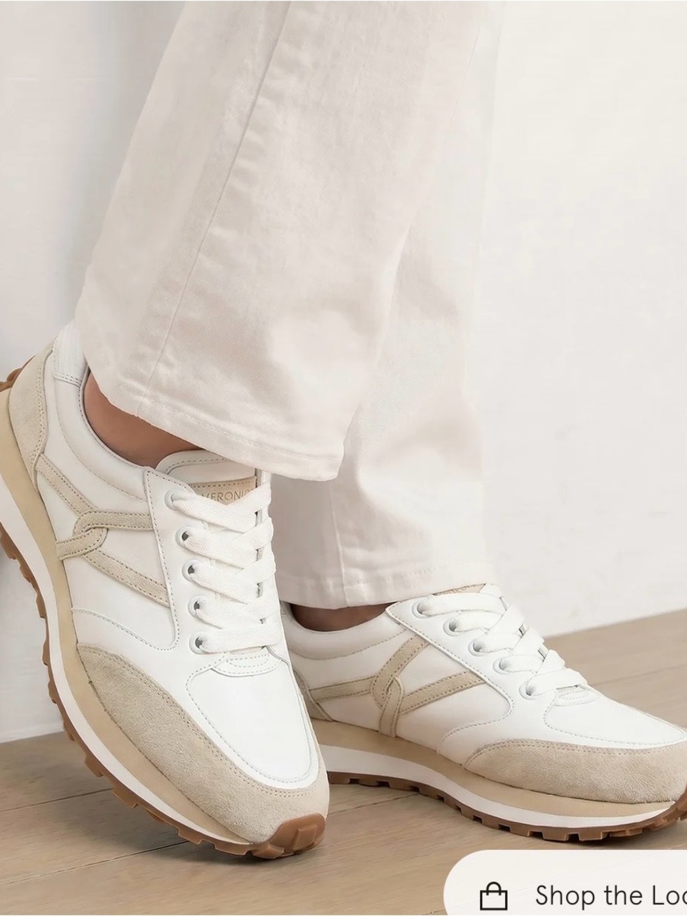 Veronica Beard White and Beige Lace-Up Women's Sneakers